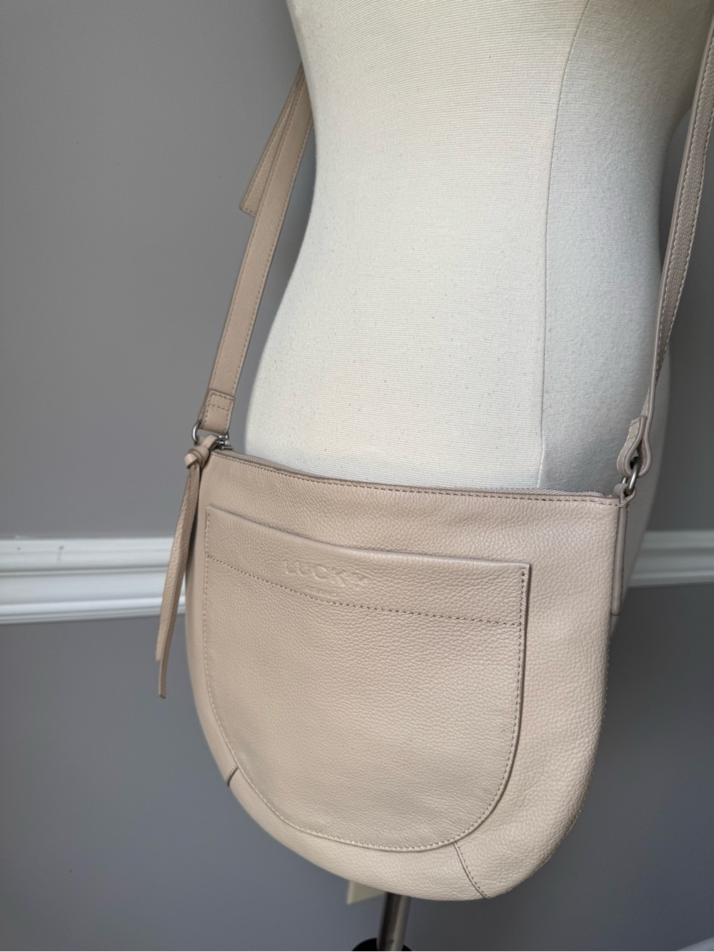 Lucky Brand Light Beige Pebbled Leather Crossbody